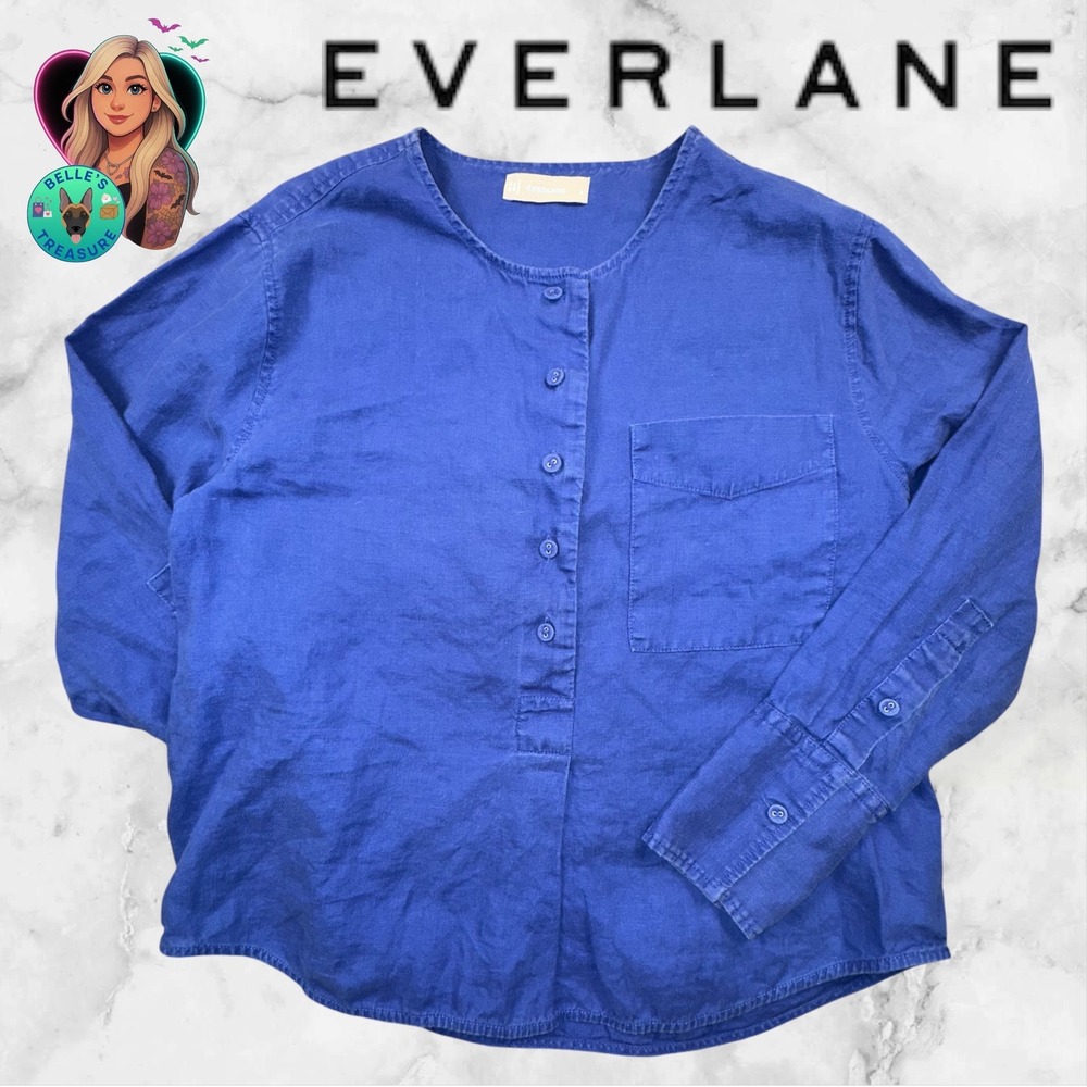EVERLANE Top The Linen Billow‎ Blouse Women's 6 Mandarin Collar Button Up Shirt